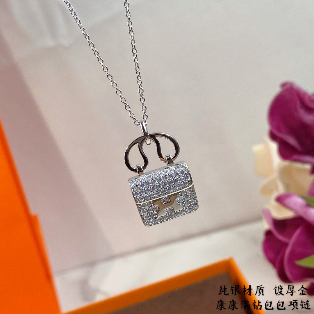 H**mes fully di*m*nd-encrusted h bag necklace