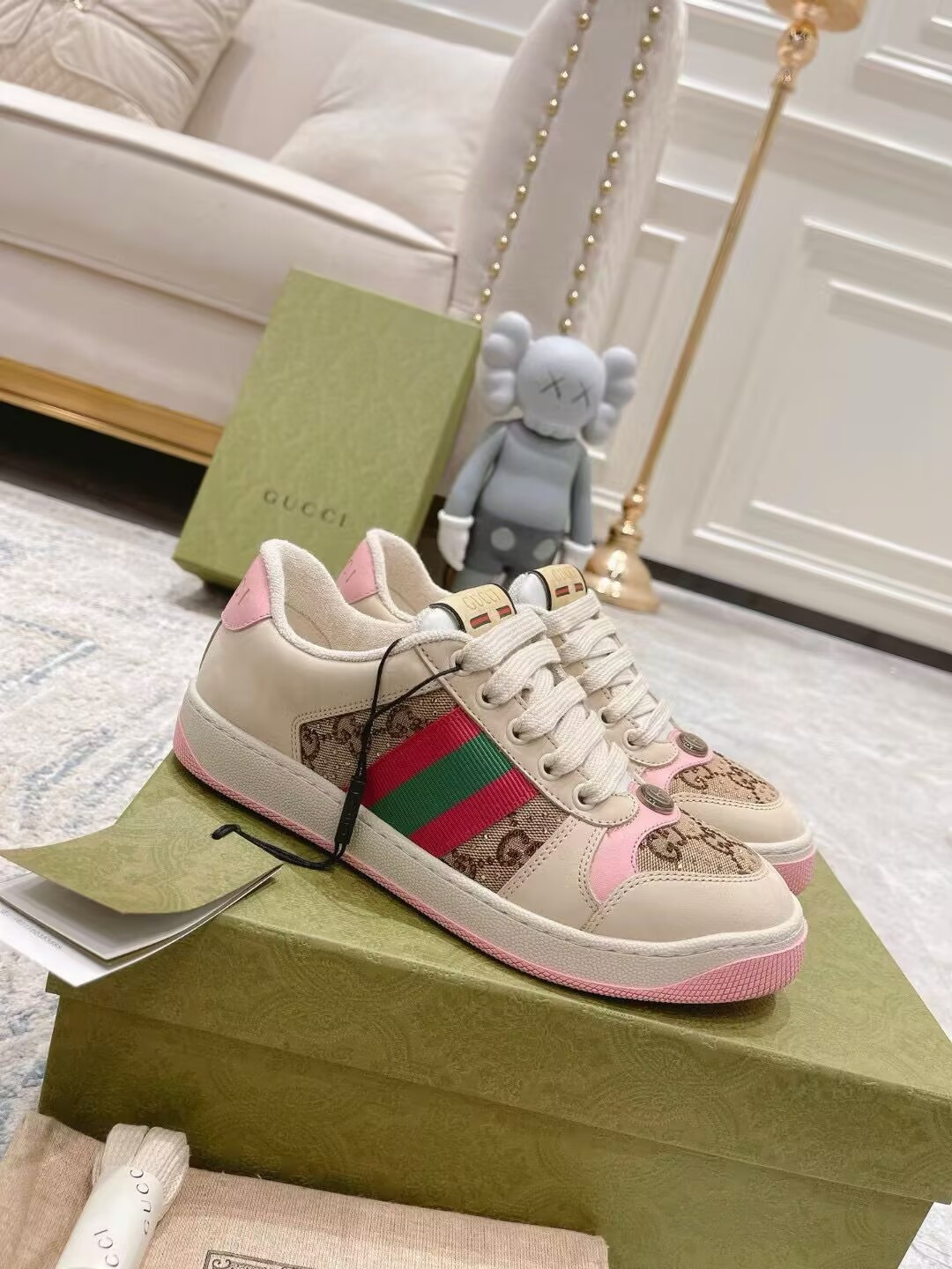 ua G*u*i wmns gg screener gg canvas beige pink