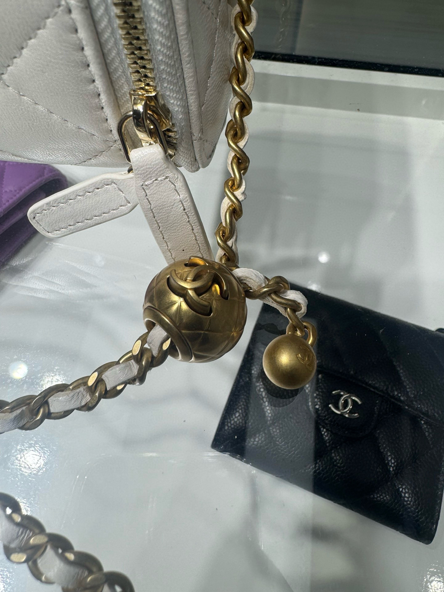 Ch*el walnut gold ball chain with makeup mirror lamb leather square box shoulder bag women