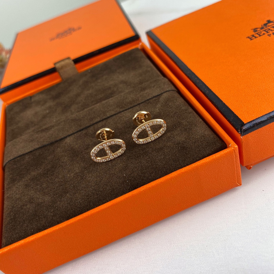 H**mes fully di*m*nd-encrusted h stud earrings