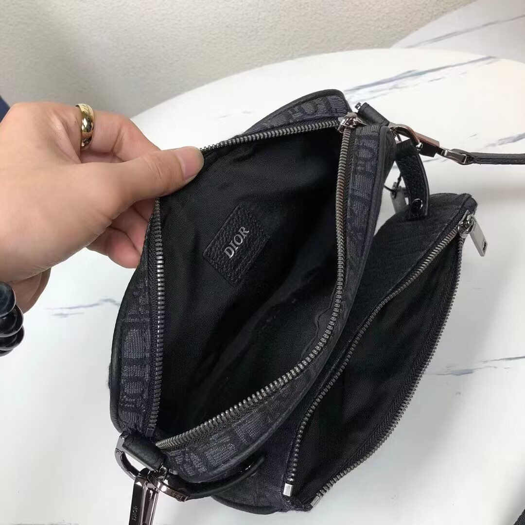 D*or saddle triple pouch black D*or oblique jacquard 18x25x5cm