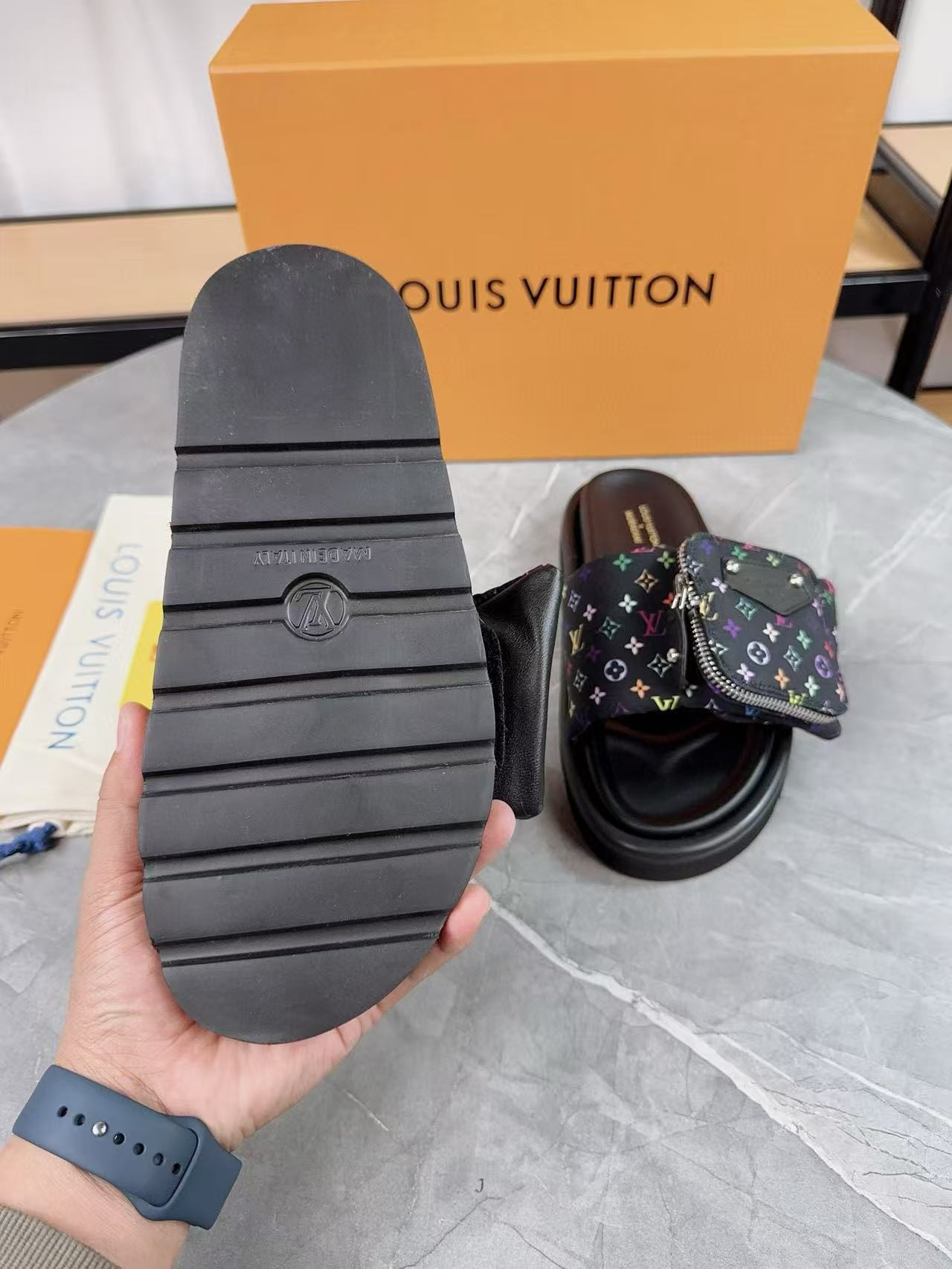 UA LV x TM Pool Pillow Flat Comfort Mule