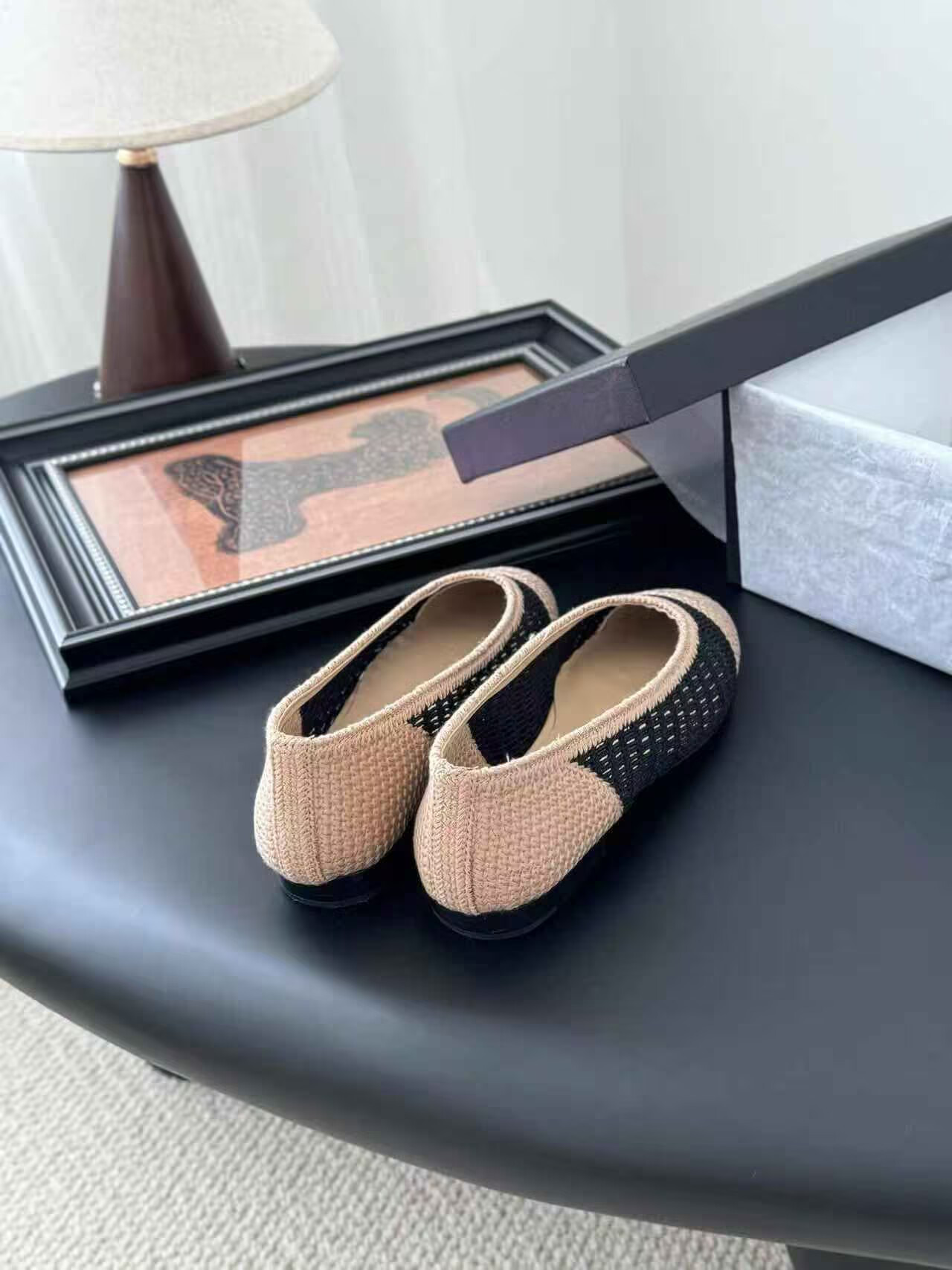 ua Ch*el raffia cap toe ballet flats