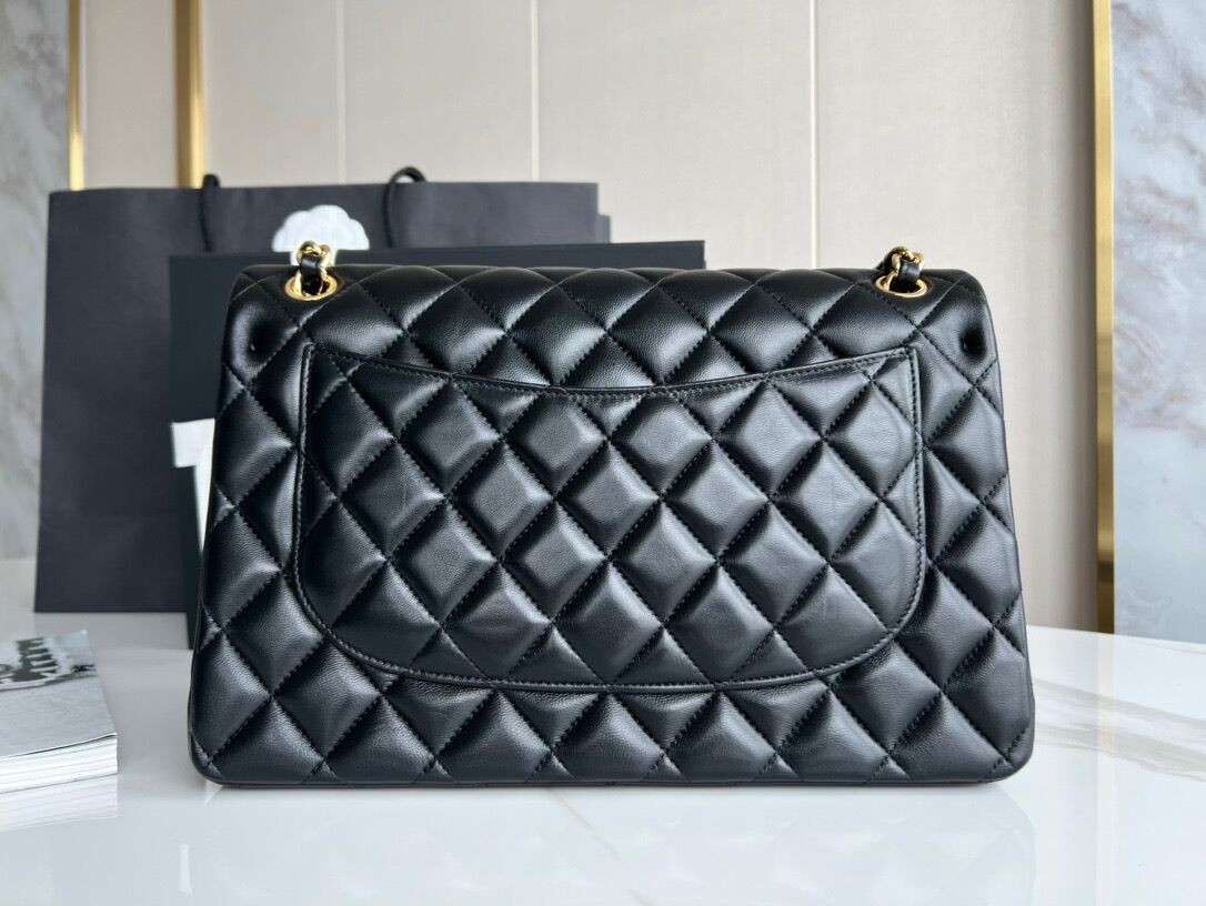 Ch*el classic flap jumbo 30cm cf shiny black 7.6 × 11.7 × 3.9 in