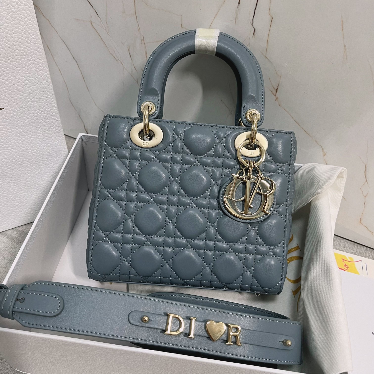 small lady D*or my abcD*or bag cloud blue 8 x 6.5 x 3 inches