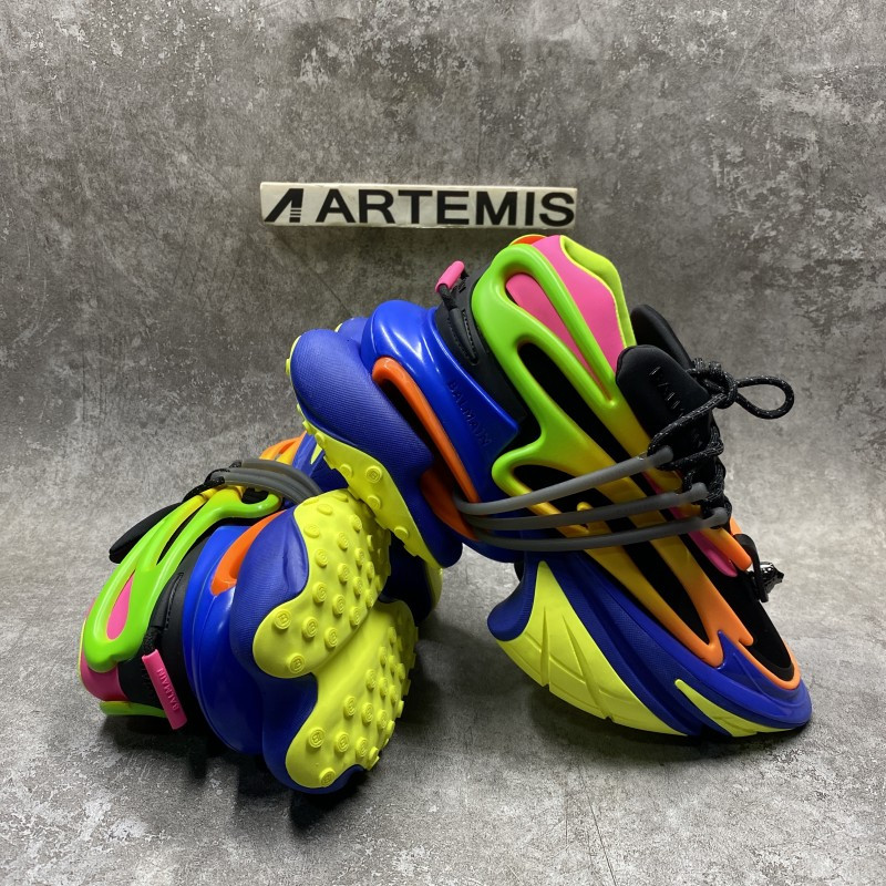 Balmain Multicolor neoprene and calfskin Unicorn low-top sneakers