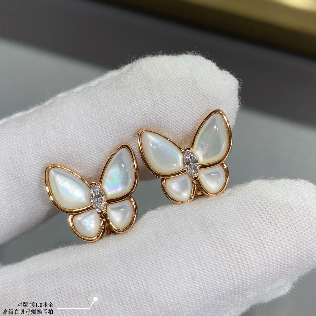 V*N CL*F & arpels white mother-of-pearl butterfly earrings