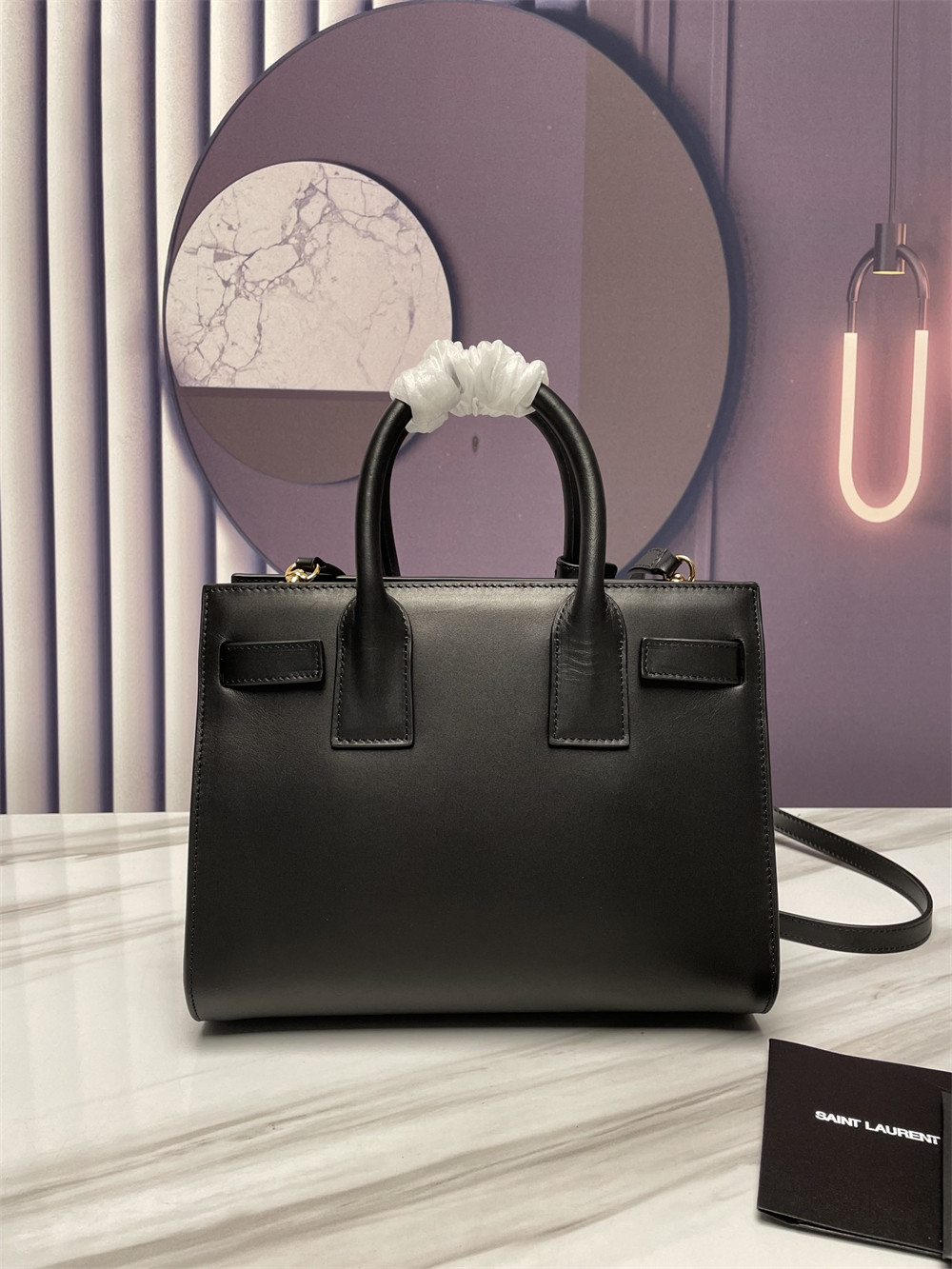 Y*L sac de jour baby in shiny leather black