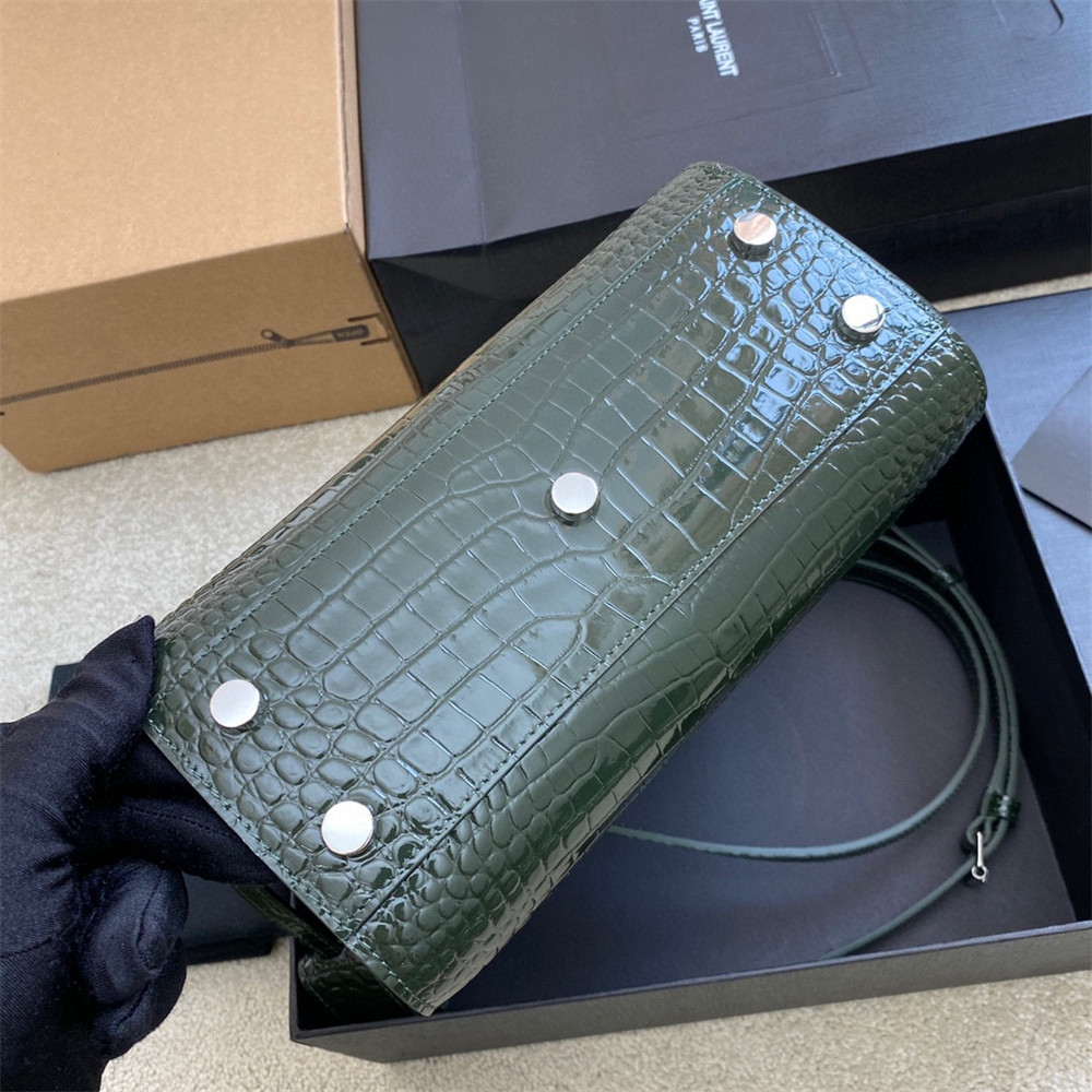 Y*L sac de jour nano in crocodile embossed leather green 8.6 x 6.8 x 3.5 inches