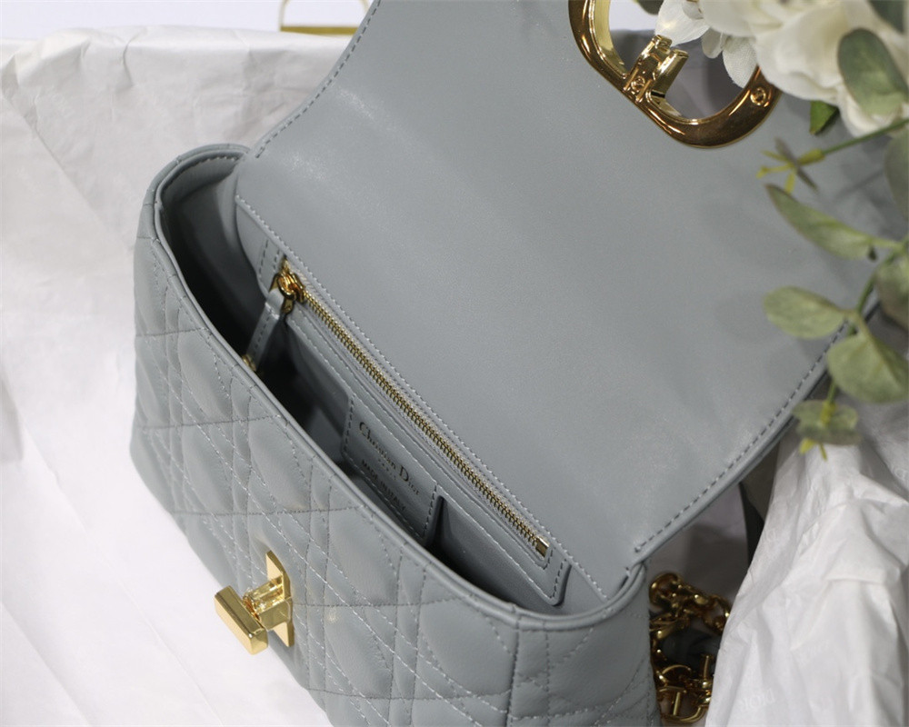 small d*or caro bag stone gray S*pple cannage calfskin 20 x 12 x 7 cm