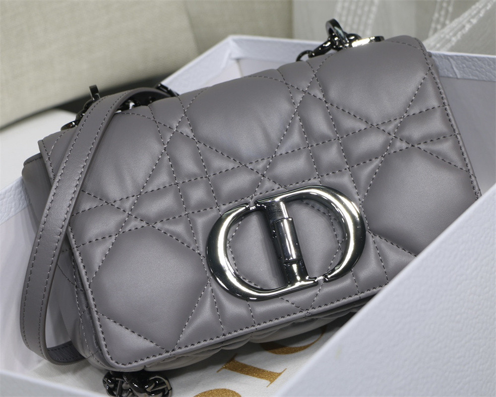 small d*or caro bag grey S*pple cannage calfskin with silver hardware 20 x 12 x 7 cm