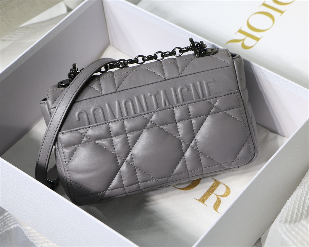 small d*or caro bag grey S*pple cannage calfskin with silver hardware 20 x 12 x 7 cm