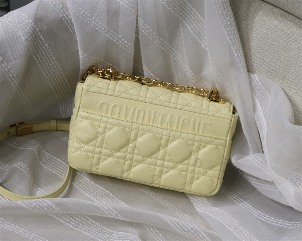 small d*or caro bag light yellow S*pple cannage calfskin 20 x 12 x 7 cm