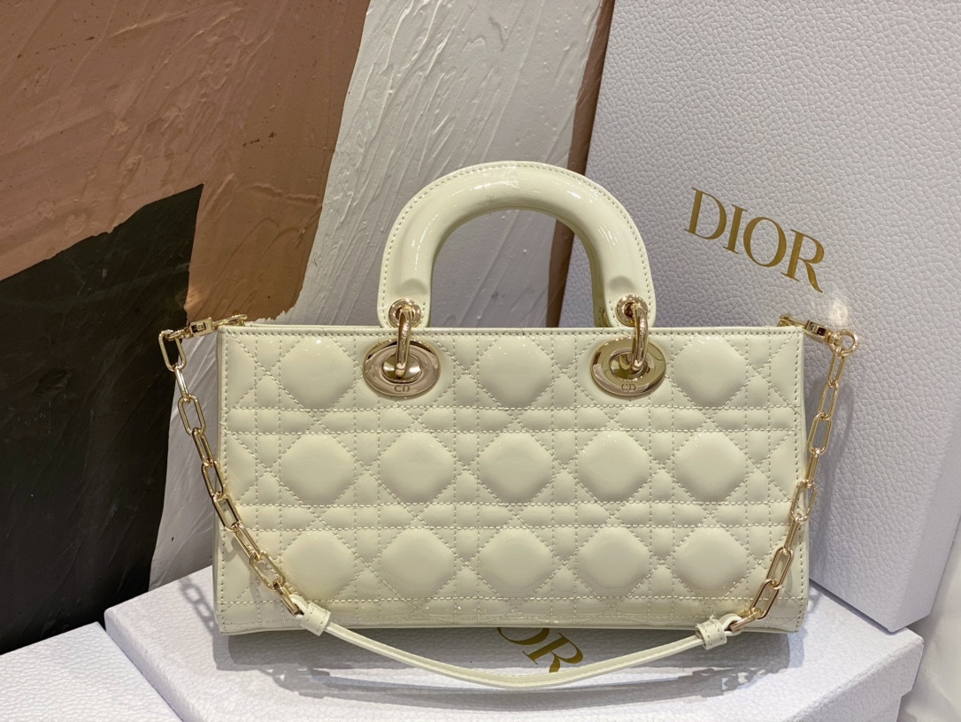 D*or small lady d-joy bag white patent 26x6x14cm