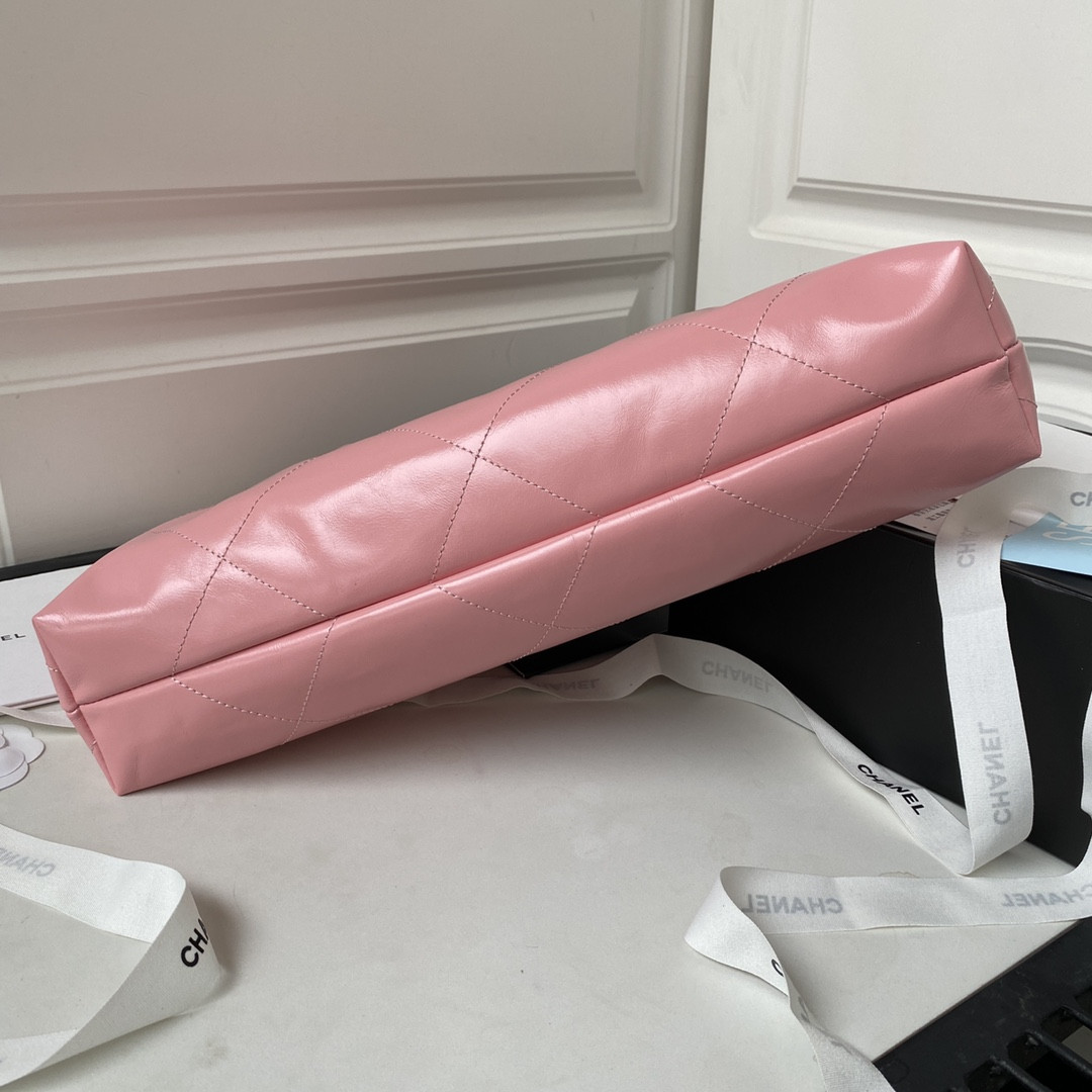 Ch*el 22 handbag shiny calfskin pink 30×45×8cm