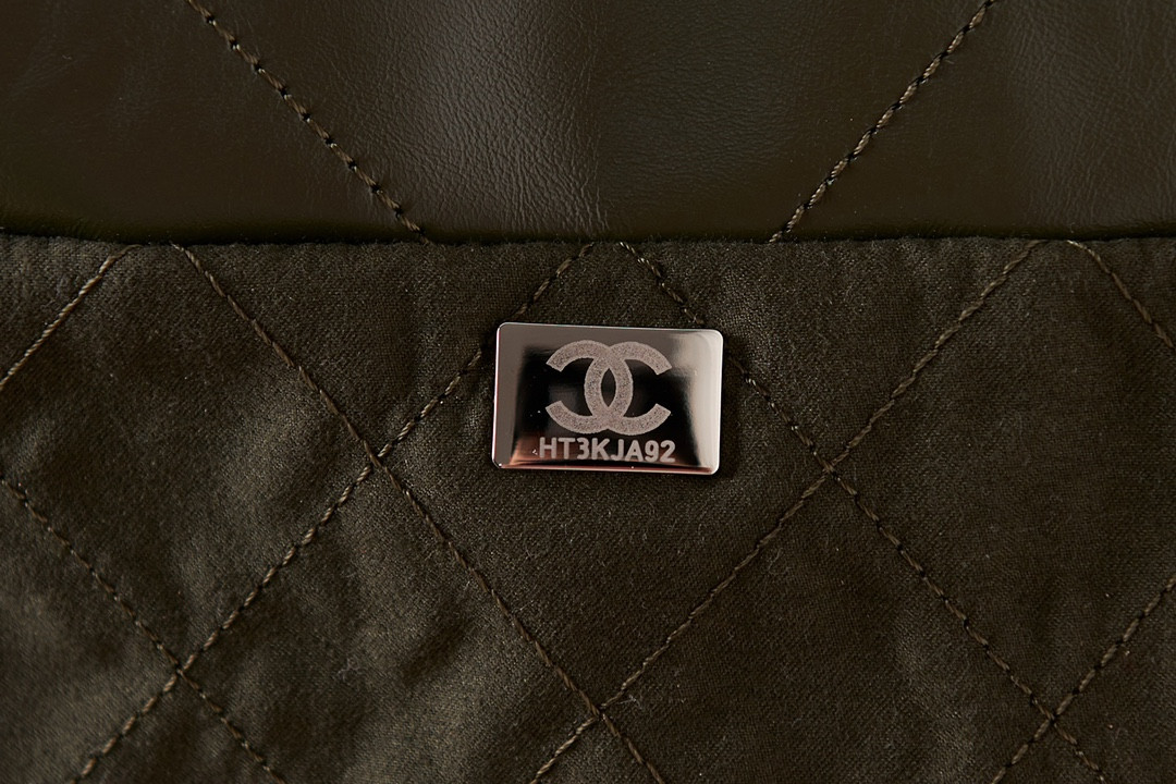 Ch*el 22 small handbag shiny calfskin & silver metal black 13.7×14.4×2.7 in