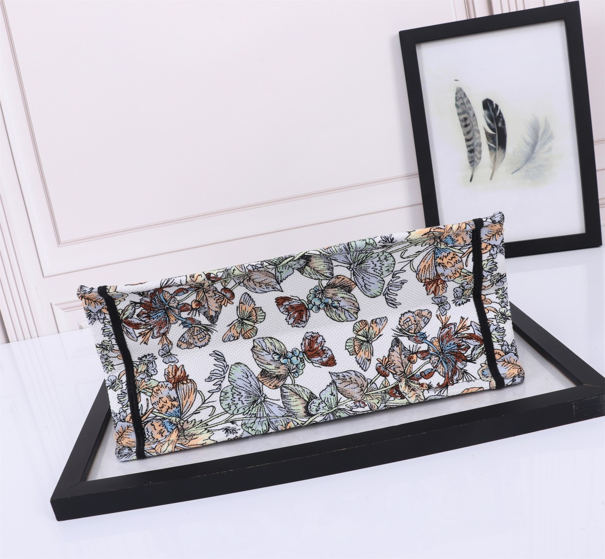 medium D*or book tote white multicolor toile de jouy mexico embroidery 14 x 11 x 6.5 inches