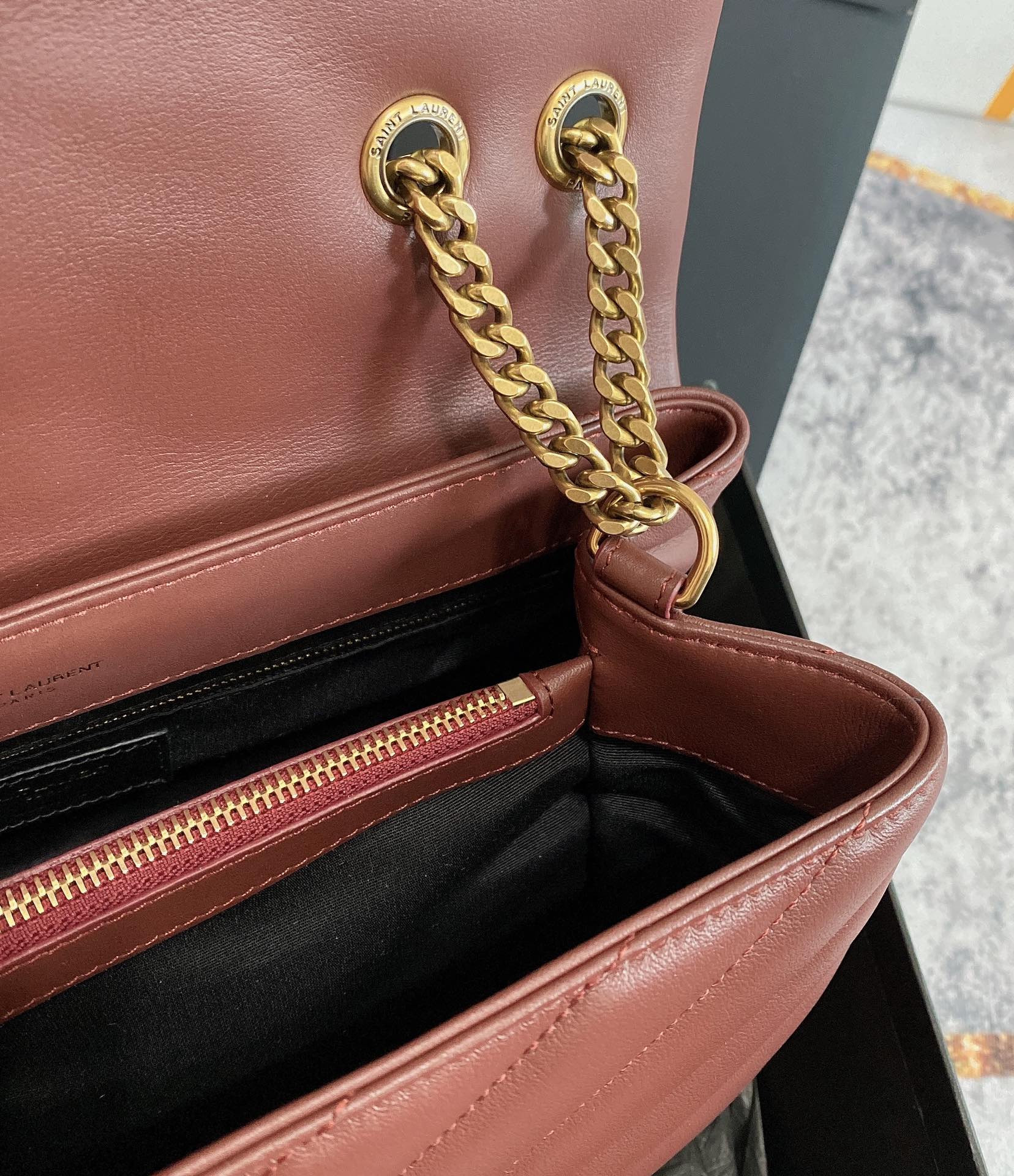 Y*L loulou medium in quilted leather light red 12.5 x 8.6 x 3.5 inches