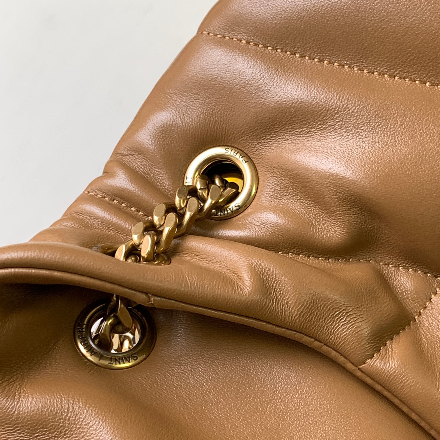 Y*L puffer medium in nappa leather brown 13.7 x 9 x 5.3 inches