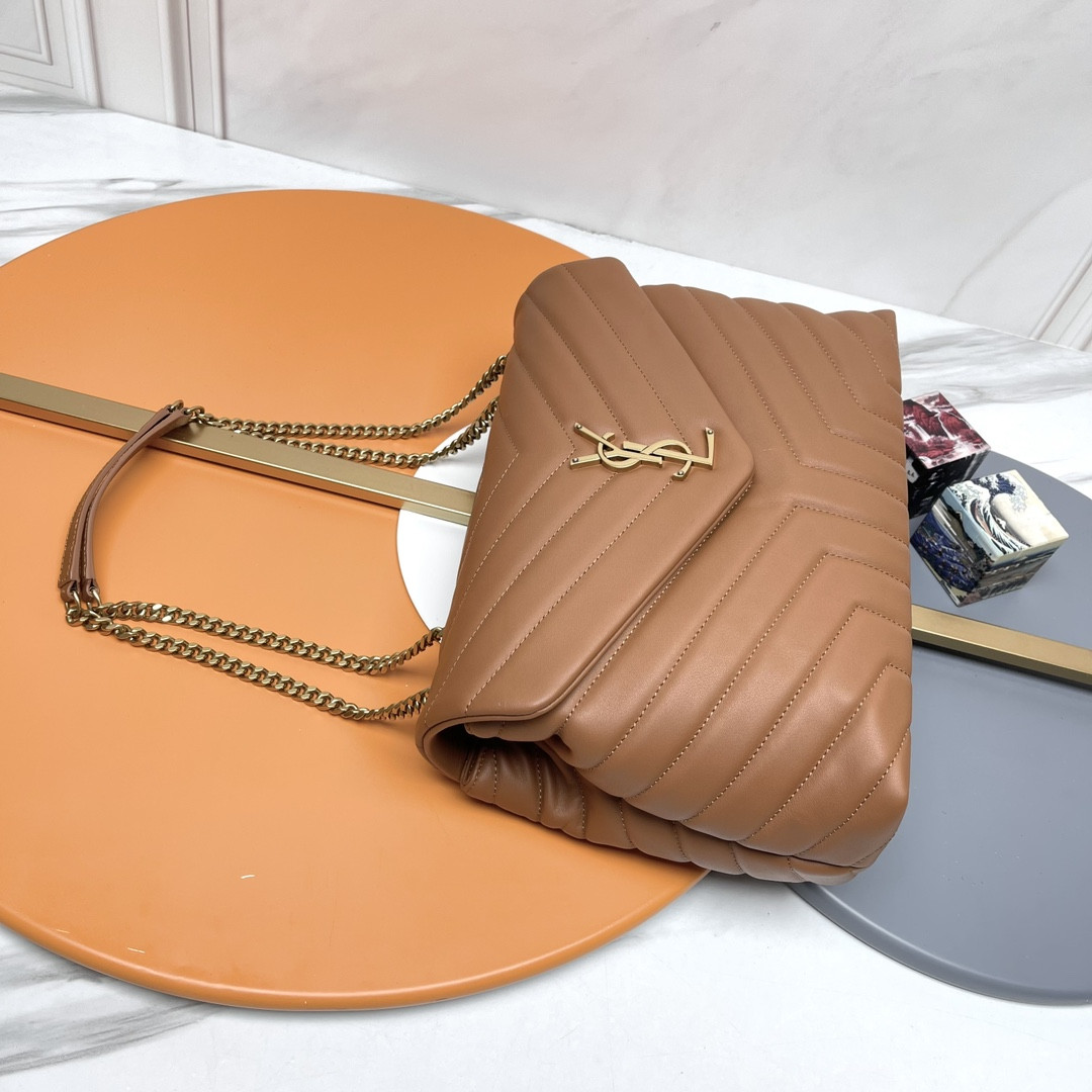 Y*L loulou medium in quilted leather brown 12.5 x 8.6 x 3.5 inches