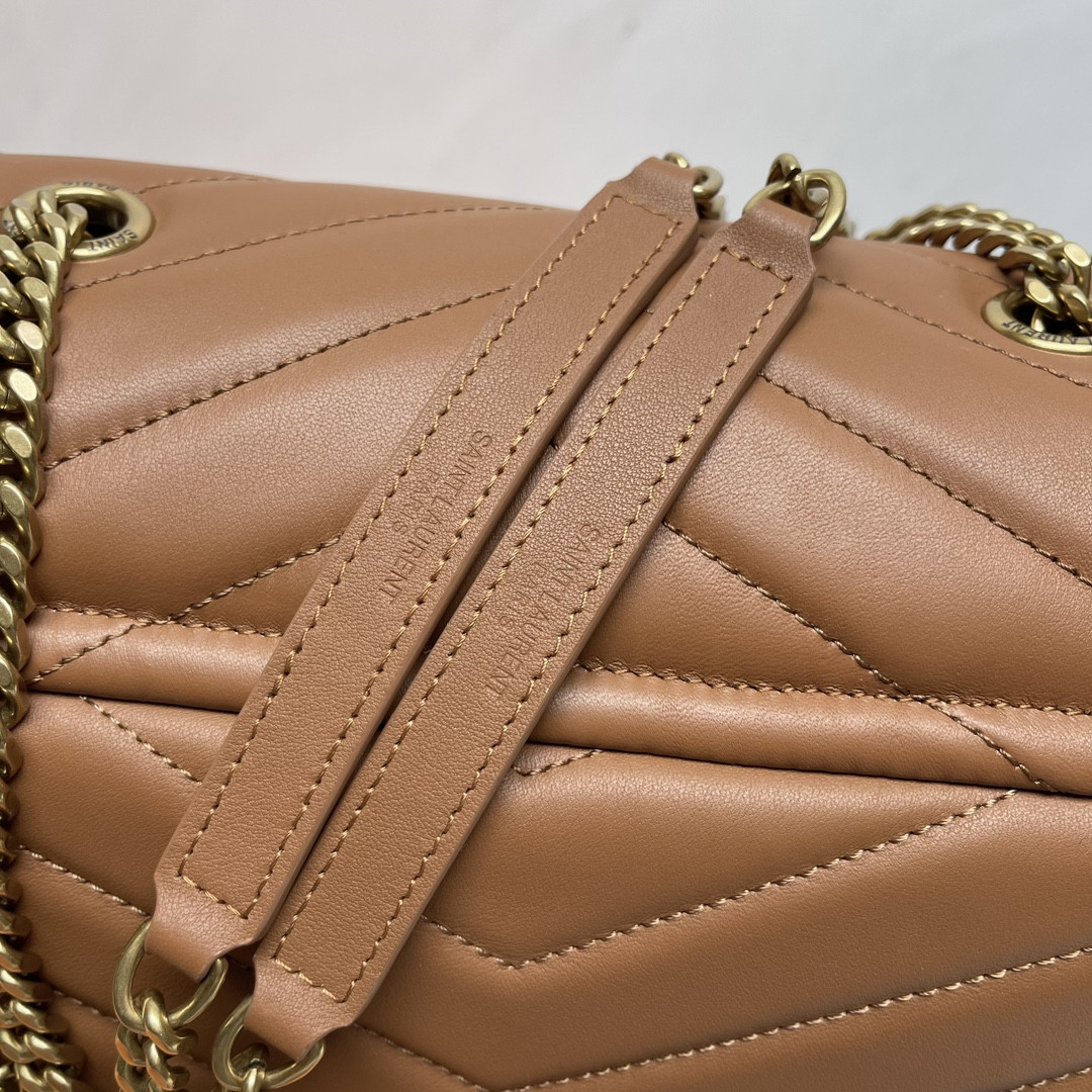 Y*L loulou medium in quilted leather brown 12.5 x 8.6 x 3.5 inches
