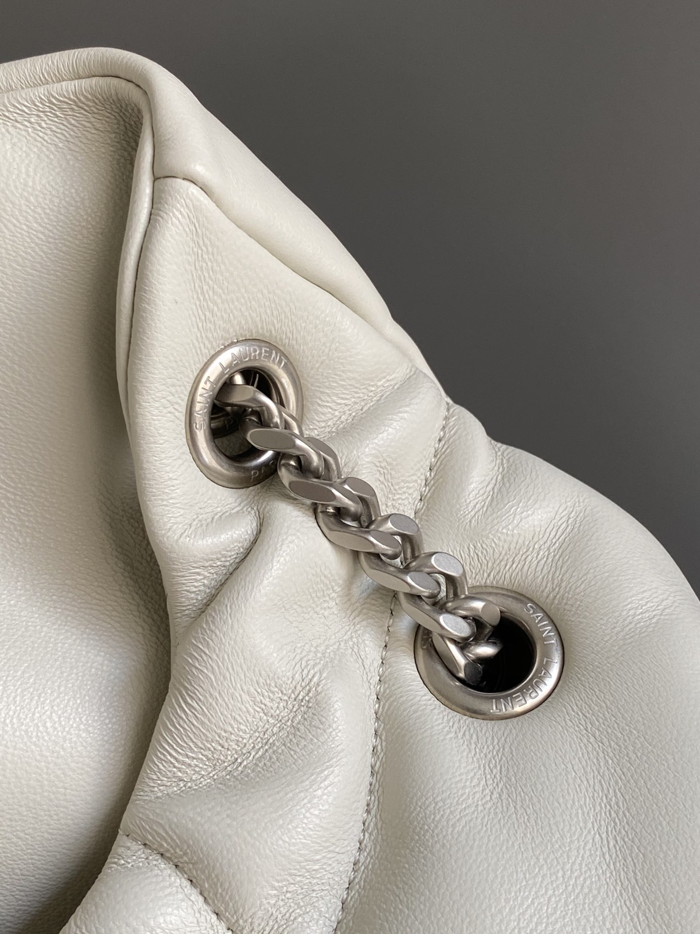 Y*L puffer medium in nappa leather white silver 13.7 x 9 x 5.3 inches