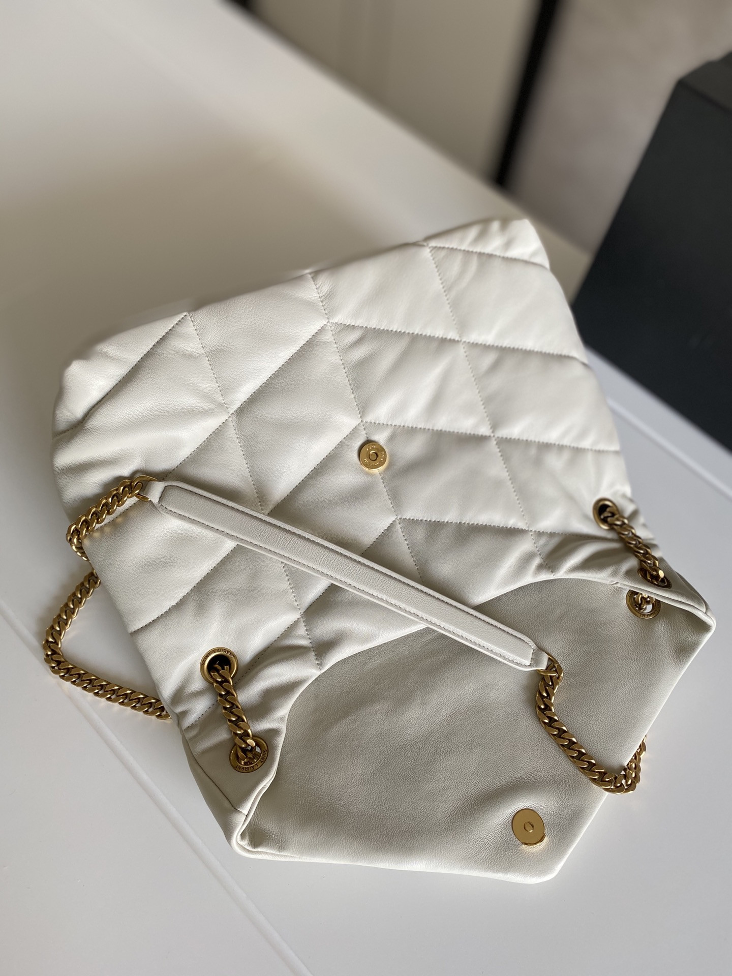 Y*L puffer medium in nappa leather white 13.7 x 9 x 5.3 inches