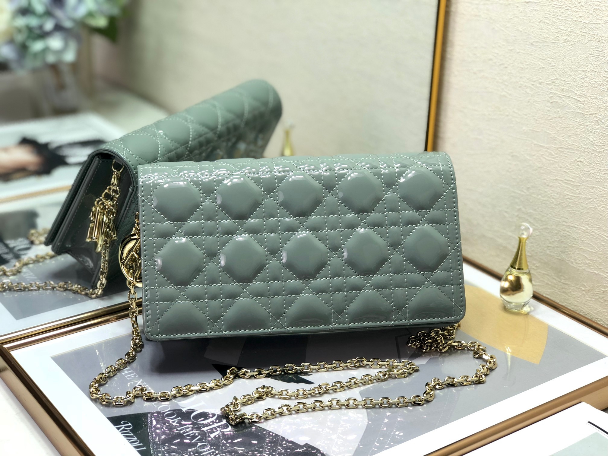 lady D*or pouch cloud blue cannage 8.5 x 4.5 x 1 inches