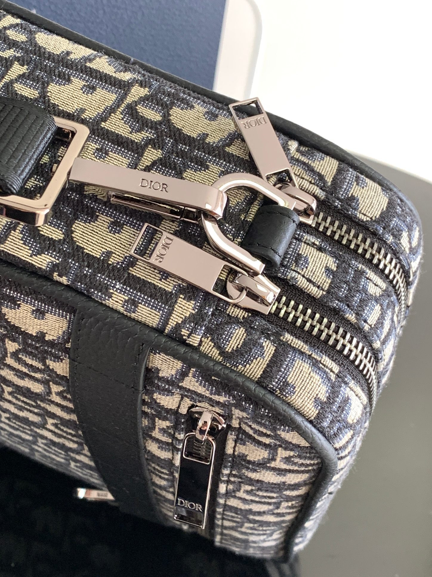 D*or maxi safari bag with strap beige and black D*or oblique jacquard