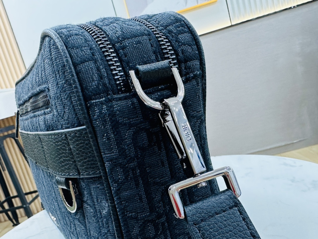 D*or maxi safari bag with strap blue D*or oblique jacquard 10 x 6.5 x 3 inches