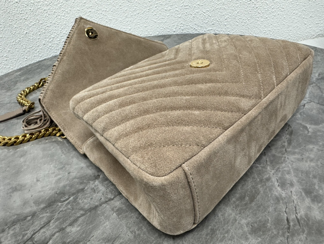 Y*L college medium in quilted suede gray 9.4 x 6.6 x 2.5 inches