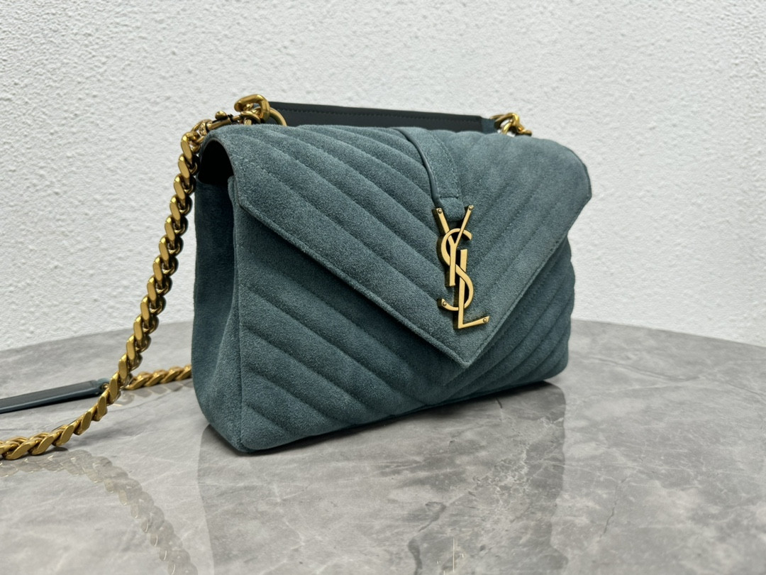 Y*L college medium in quilted suede blue 9.4 x 6.6 x 2.5 inches
