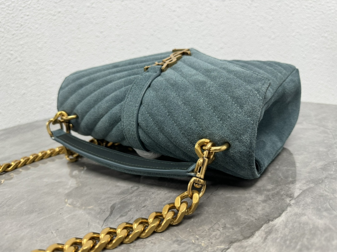 Y*L college medium in quilted suede blue 9.4 x 6.6 x 2.5 inches