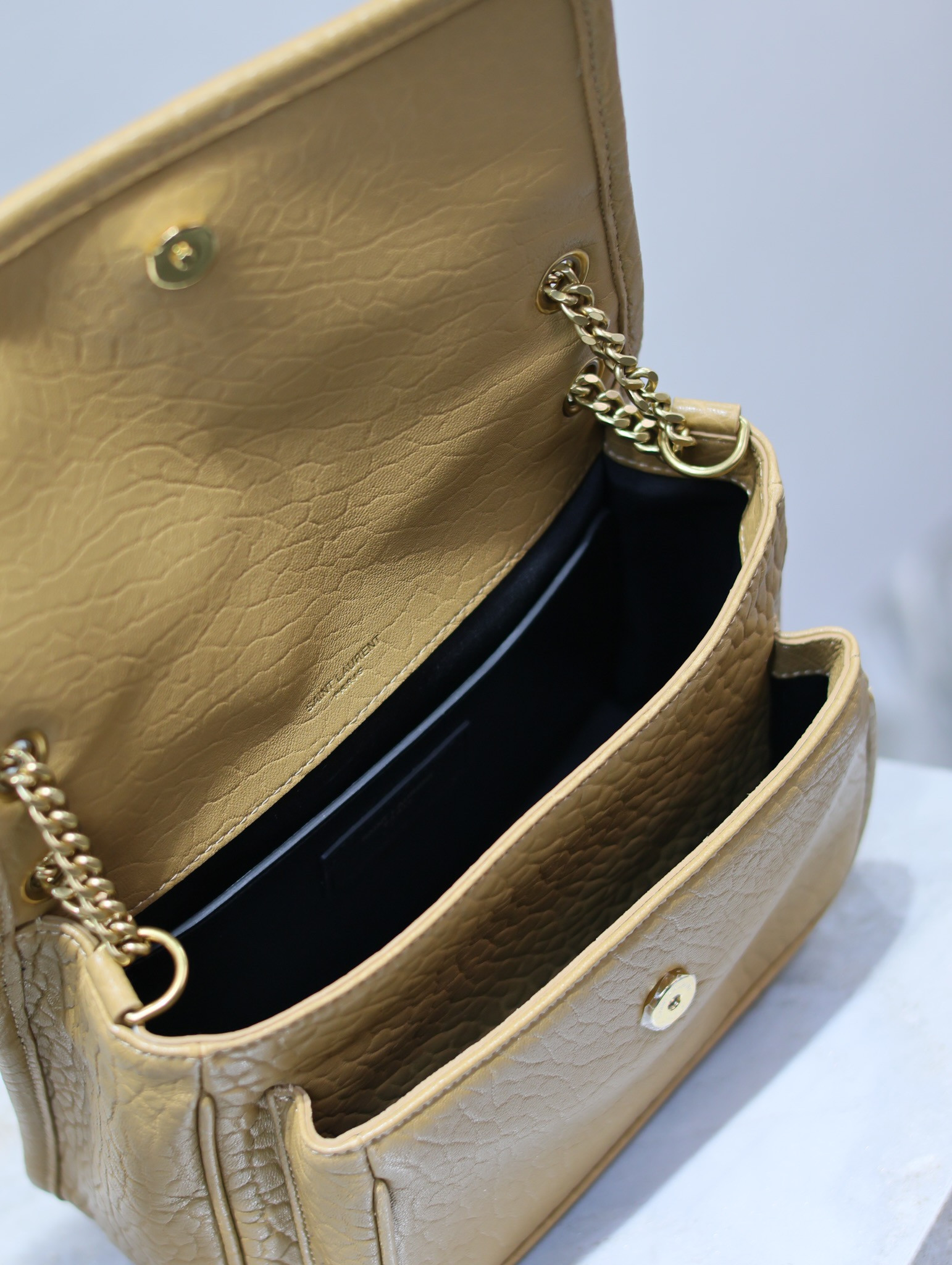 Y*L niki baby in vintage leather dark cork 8.2 x 6 x 2.9 inches