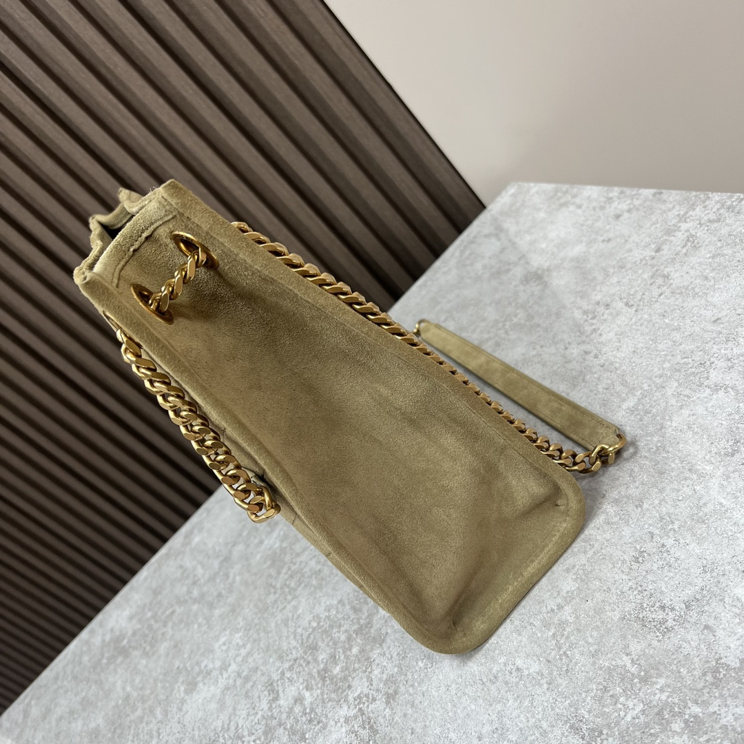 Y*L niki medium shopping in suede barley green 12.9 x 10.6 x 4.5 inches