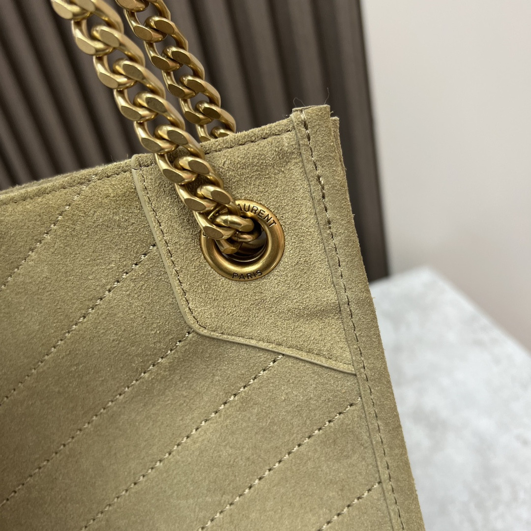 Y*L niki medium shopping in suede barley green 12.9 x 10.6 x 4.5 inches