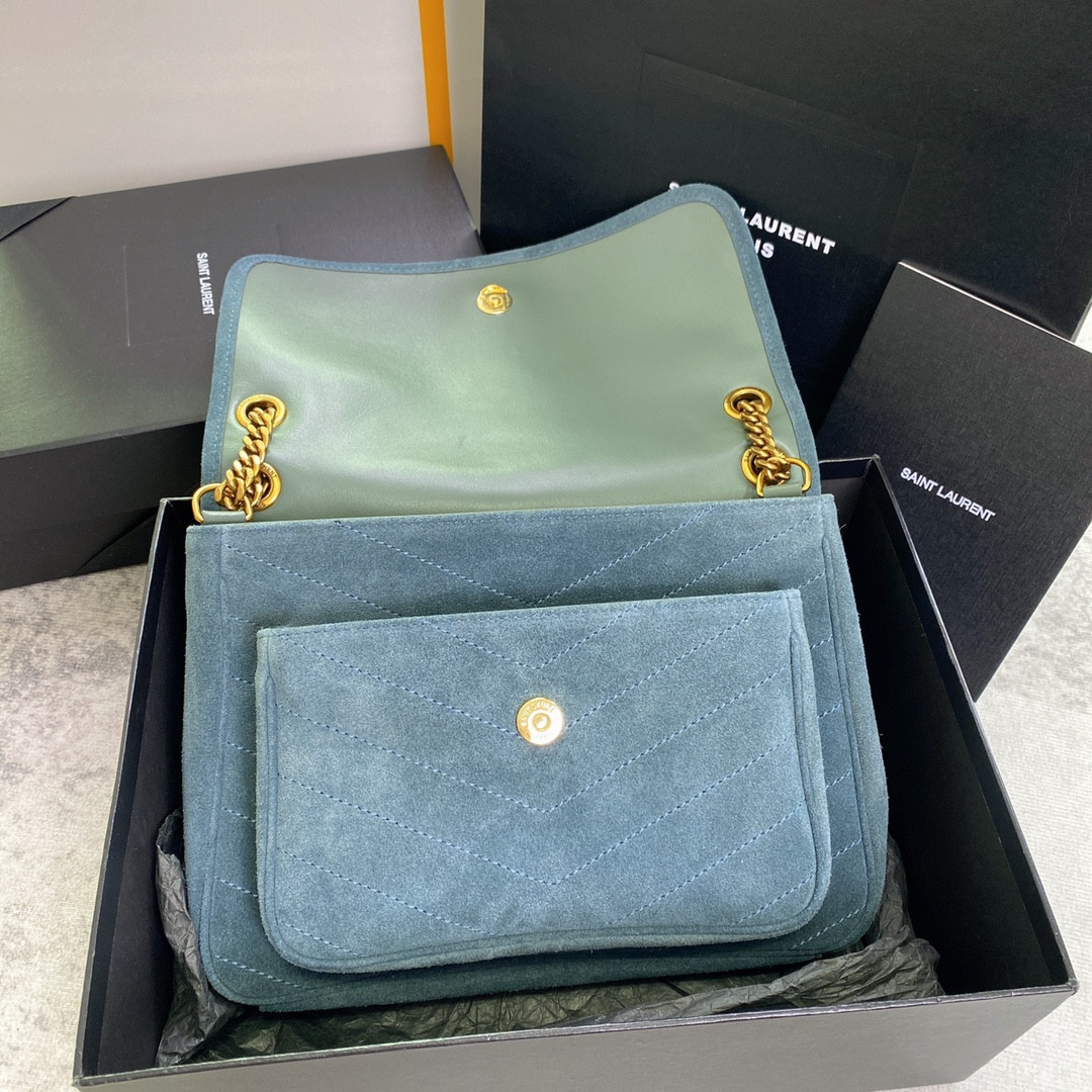 Y*L niki medium in suede blue 11 x 7.8 x 3.3 inches