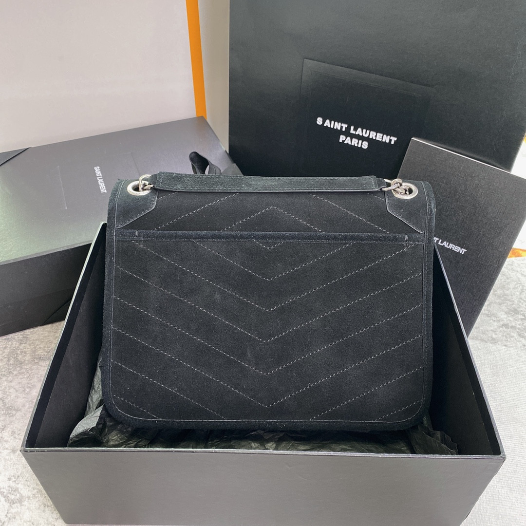 Y*L niki medium in suede black 11 x 7.8 x 3.3 inches