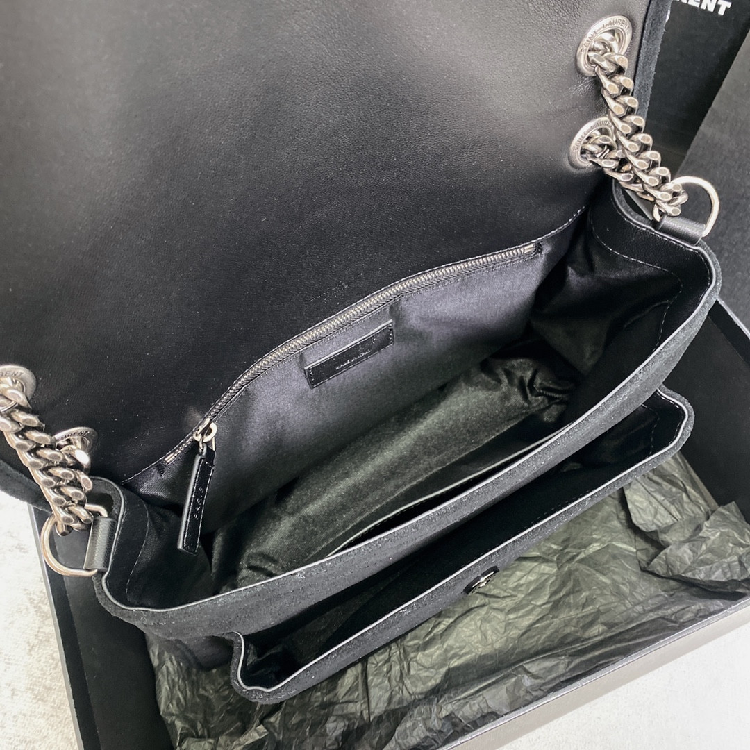 Y*L niki medium in suede black 11 x 7.8 x 3.3 inches