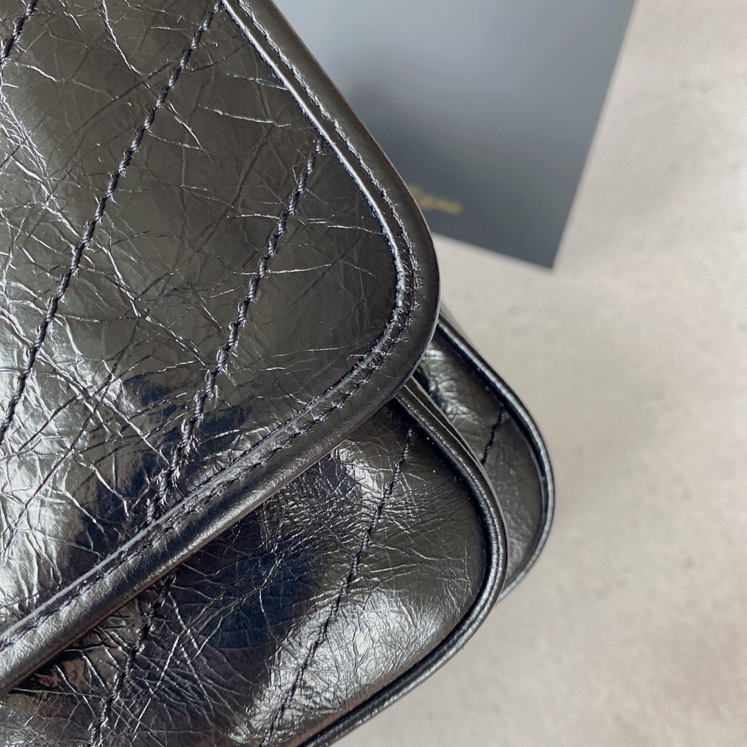 Y*L niki baby in vintage leather noir 8.2 x 6 x 2.9 inches