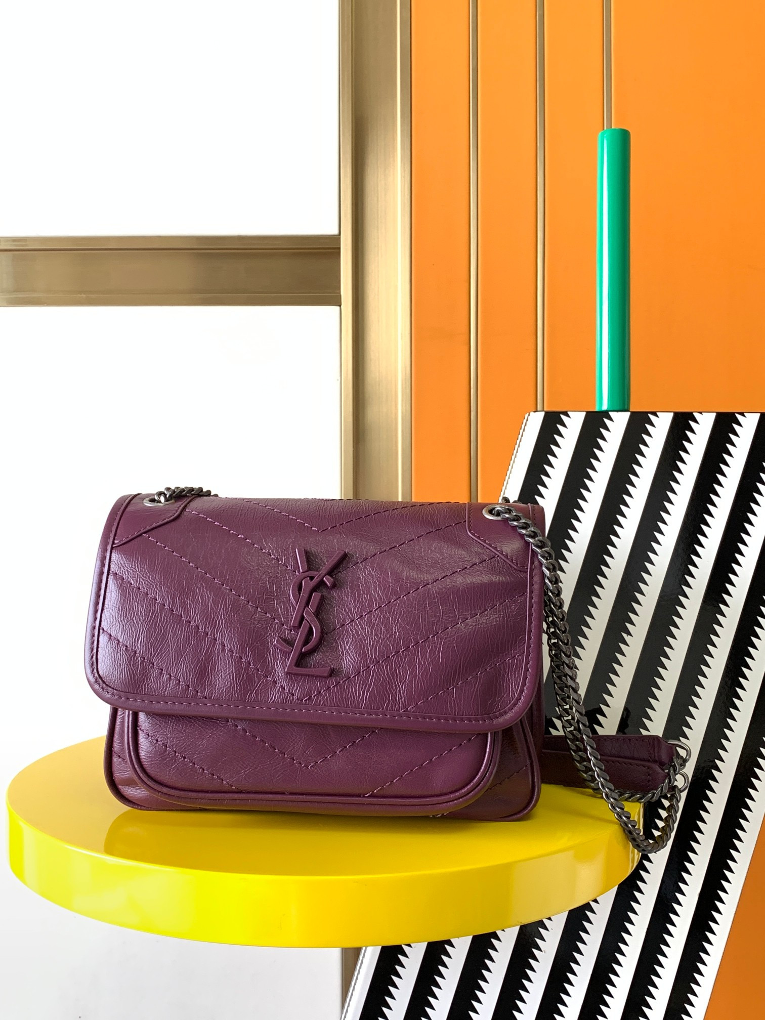 Y*L niki baby in vintage leather purple 8.2 x 6 x 2.9 inches