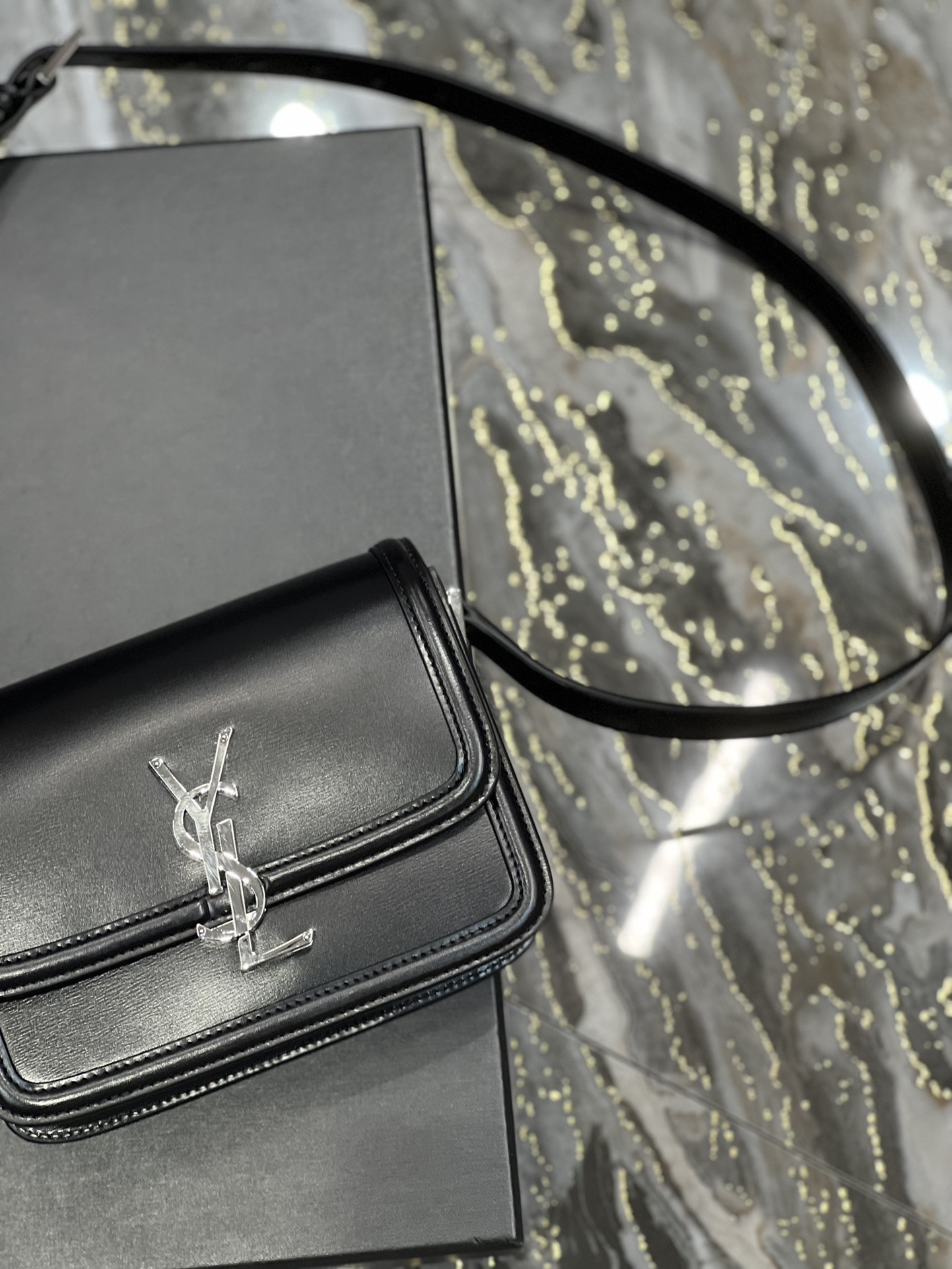 Y*L solferino small in glazed leather 7.4 x 5.1 x 1.9 inches