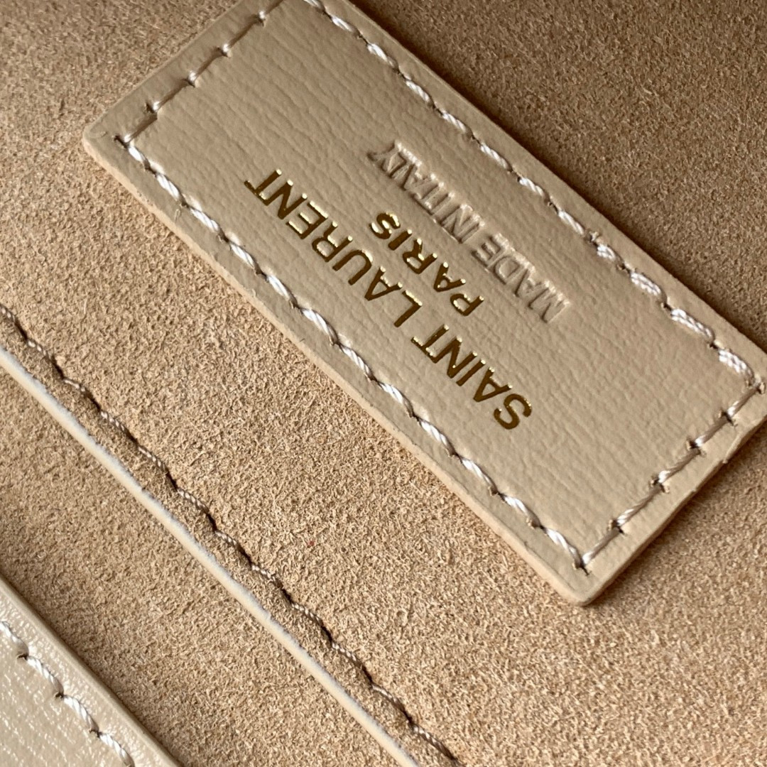Y*L sunset medium in coated-bark leather beige 8 x 6.2 x 2.5 inches