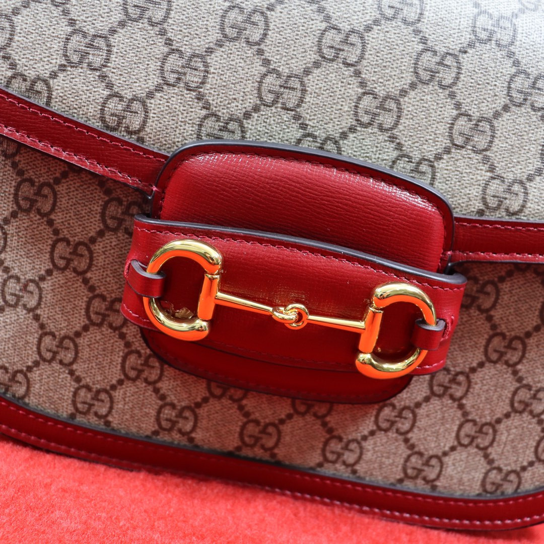 G*u*i horsebit 1955 shoulder bag gray red 9.8"w x 7"h x 3.1"d