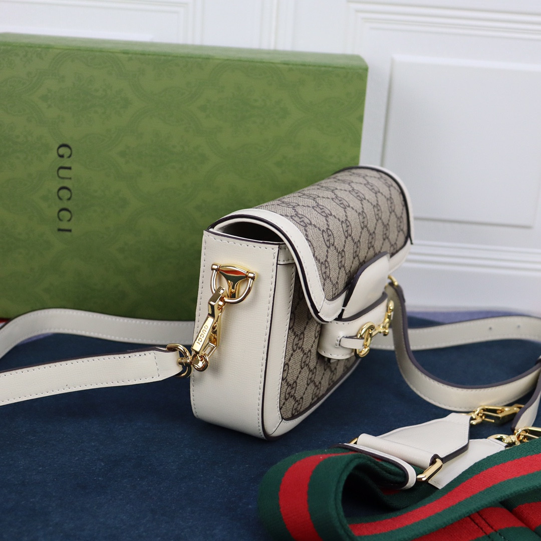 G*u*i horsebit 1955 mini bag gray white 8.1"w x 5.7"h x 2"d