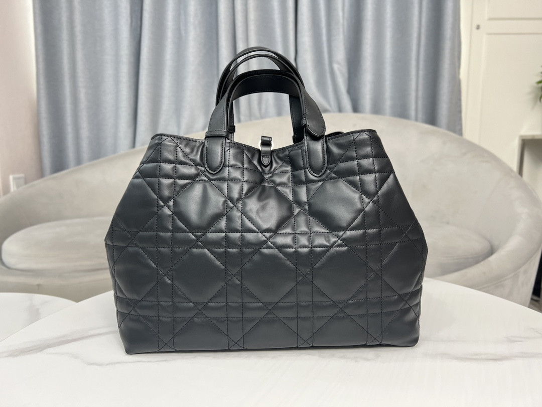 large D*or toujours bag black macrocannage calfskin 14.5 x 10.5 x 8.5 inches