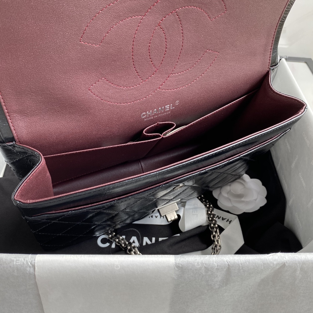 Ch*el large 2.55 handbag black 7.6 × 10.9 × 2.9 in