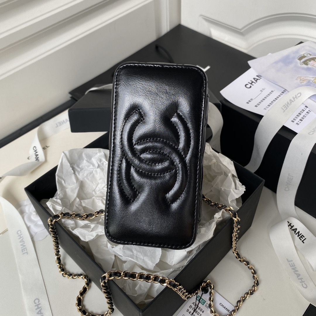 Ch*el 24p chain leather square box shoulder bag 16x10x8cm