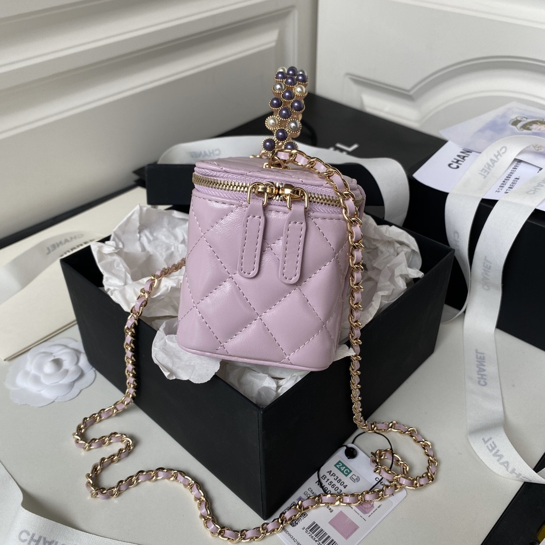 Ch*el 24p chain leather square box shoulder bag purple 16x10x8cm