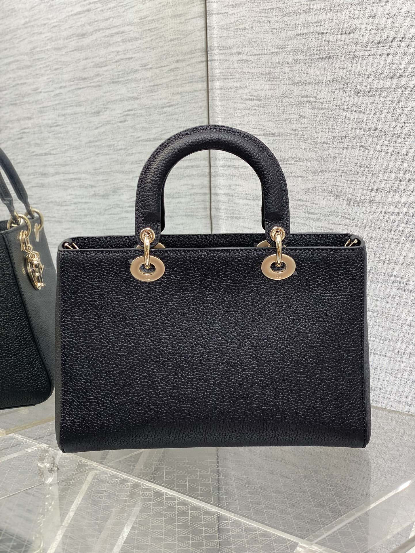 medium lady d-sire my abcD*or bag black bull leather 12 x 8 x 5 inches